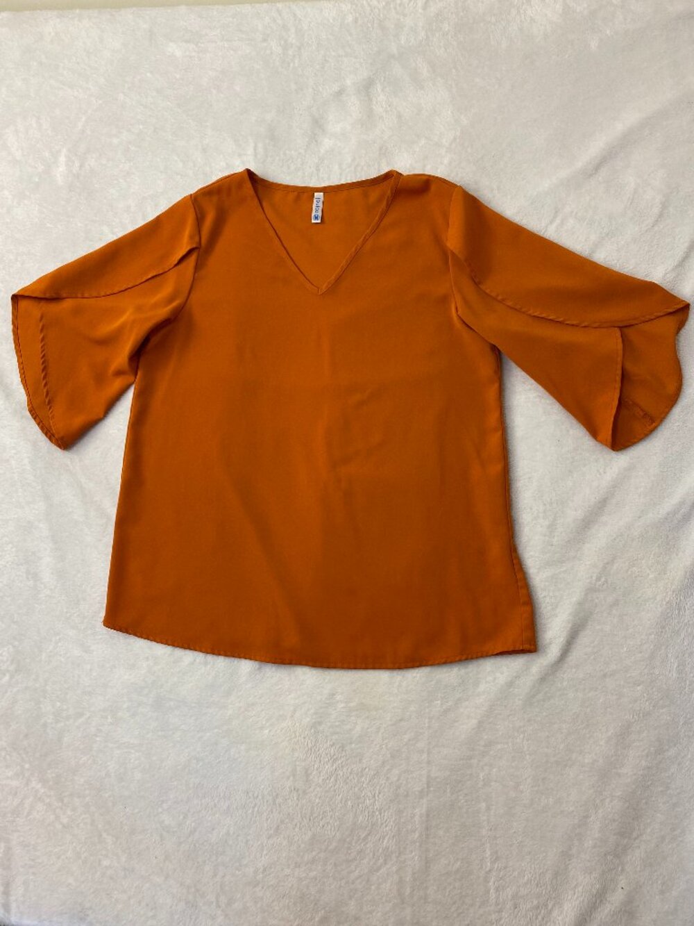 Jouica Orange V-Neck Blouse Size Medium Colorblock